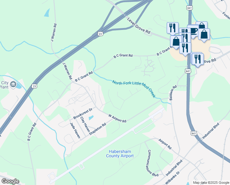map of restaurants, bars, coffee shops, grocery stores, and more near 653 Forest Way in Cornelia