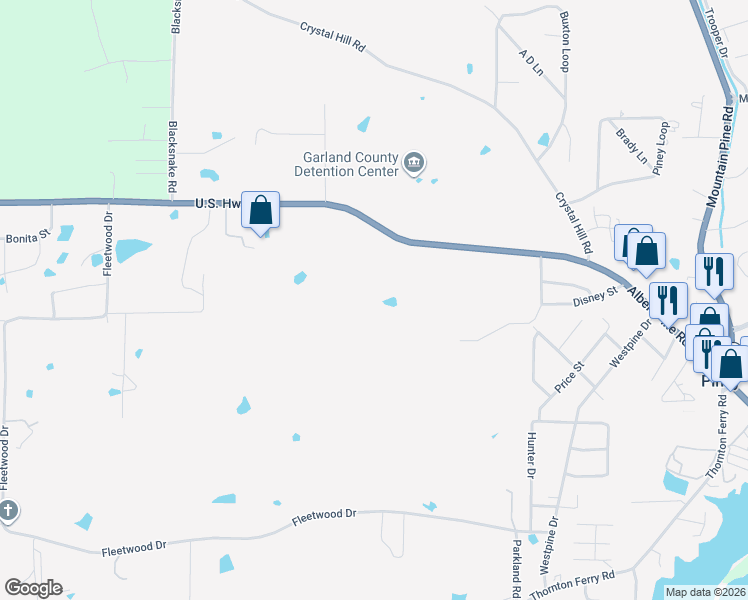 map of restaurants, bars, coffee shops, grocery stores, and more near 3565 Albert Pike Road in Hot Springs