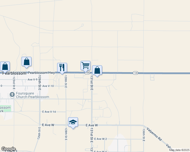 map of restaurants, bars, coffee shops, grocery stores, and more near 13120 Pearblossom Highway in Pearblossom