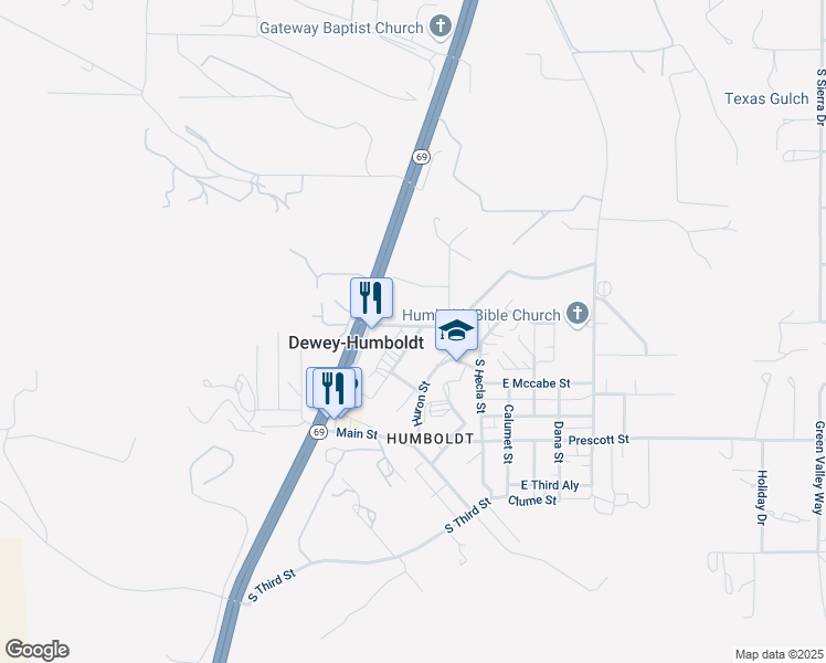 map of restaurants, bars, coffee shops, grocery stores, and more near 12835 Kloss Avenue in Dewey-Humboldt