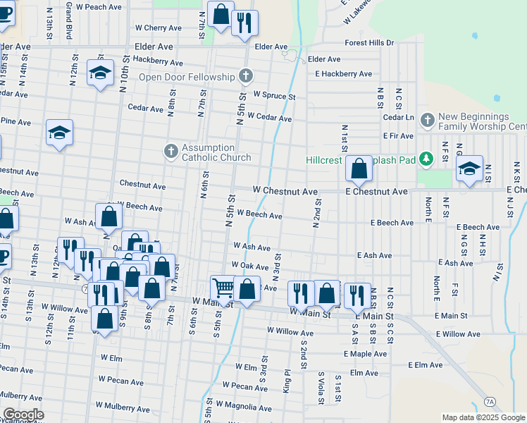 map of restaurants, bars, coffee shops, grocery stores, and more near 313 West Beech Avenue in Duncan