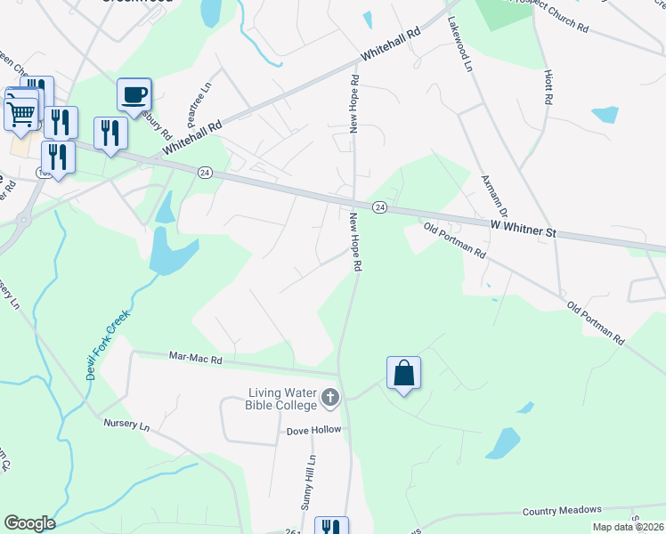 map of restaurants, bars, coffee shops, grocery stores, and more near 103 Mi Lues Drive in Anderson