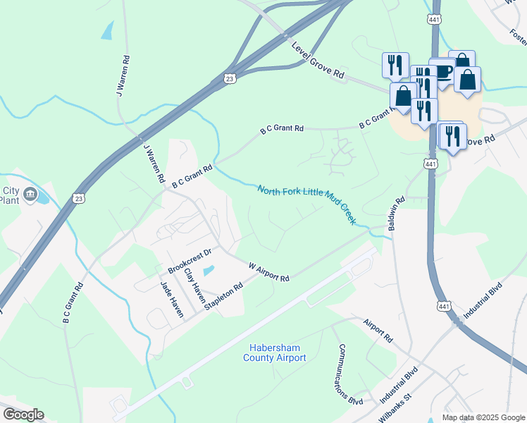 map of restaurants, bars, coffee shops, grocery stores, and more near 653 Forest Way in Cornelia