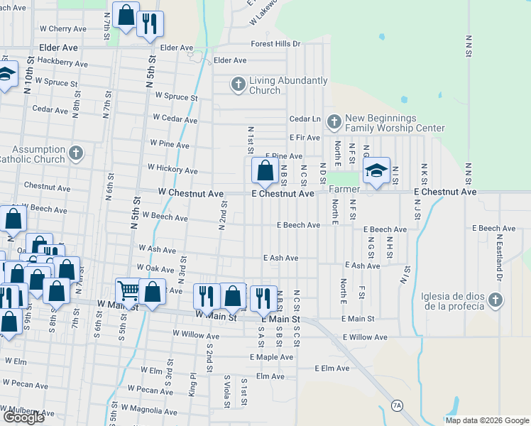 map of restaurants, bars, coffee shops, grocery stores, and more near 408 North A Street in Duncan
