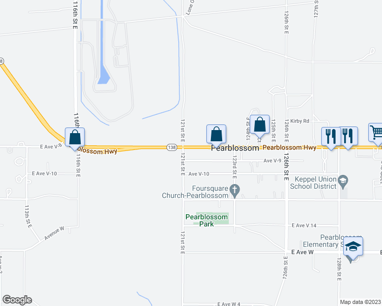 map of restaurants, bars, coffee shops, grocery stores, and more near 12118 Pearblossom Highway in Pearblossom
