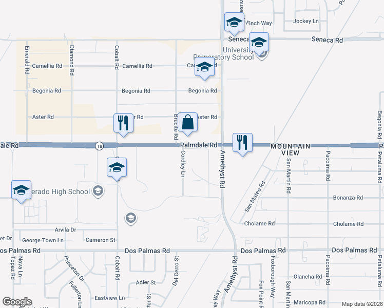 map of restaurants, bars, coffee shops, grocery stores, and more near 13575 Palmdale Road in Victorville