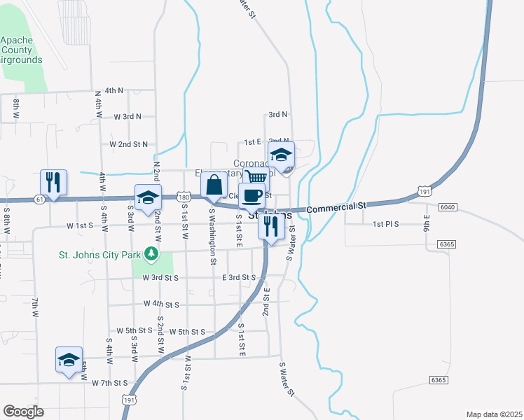 map of restaurants, bars, coffee shops, grocery stores, and more near 187 Commercial Street in Saint Johns