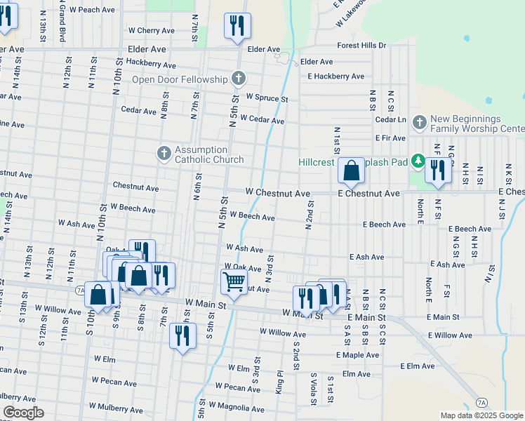 map of restaurants, bars, coffee shops, grocery stores, and more near 313 West Beech Avenue in Duncan