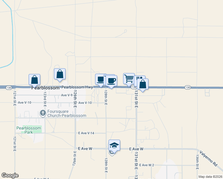 map of restaurants, bars, coffee shops, grocery stores, and more near 12822 Pearblossom Highway in Pearblossom