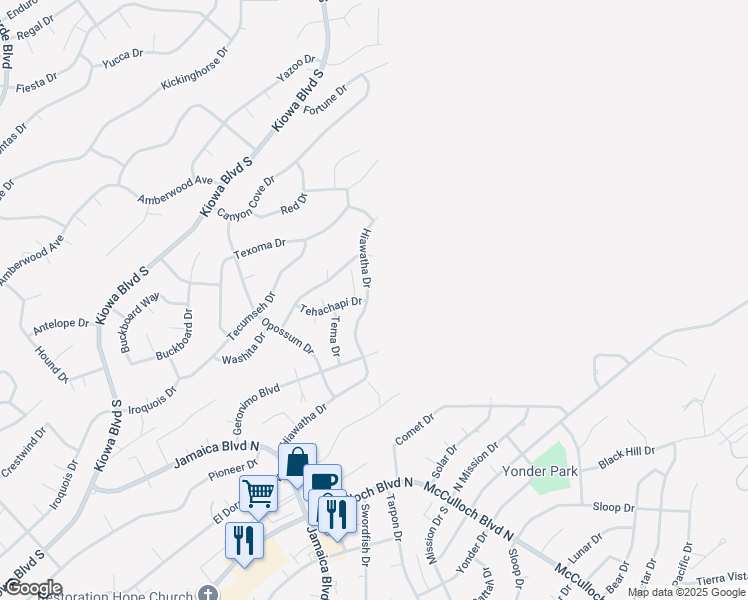 map of restaurants, bars, coffee shops, grocery stores, and more near 3760 Hiawatha Drive in Lake Havasu City