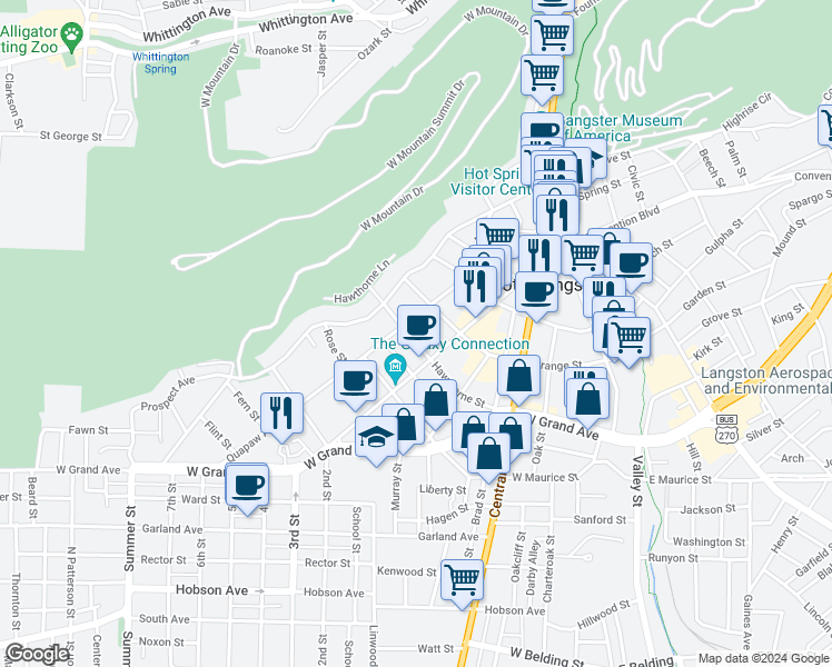 map of restaurants, bars, coffee shops, grocery stores, and more near in Hot Springs