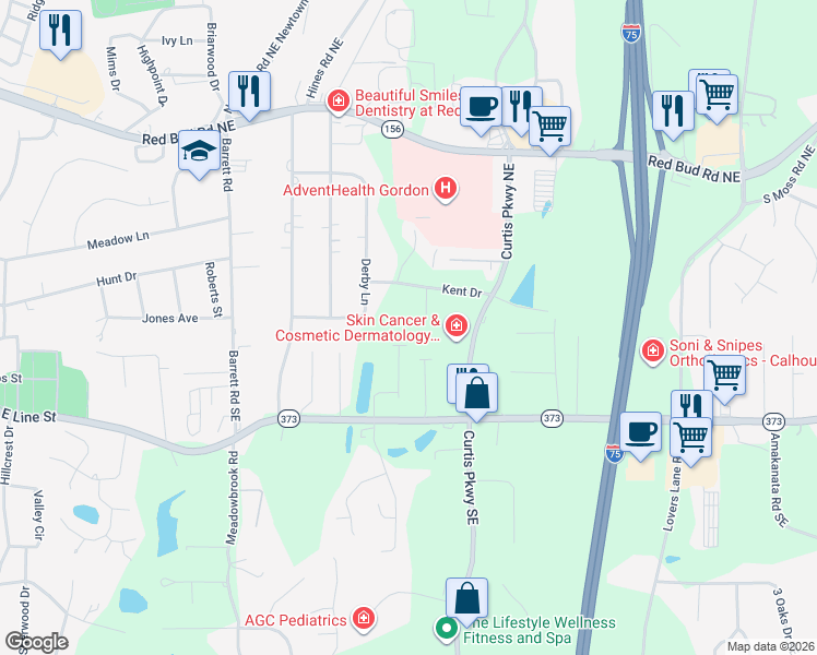 map of restaurants, bars, coffee shops, grocery stores, and more near 153 York Place in Calhoun