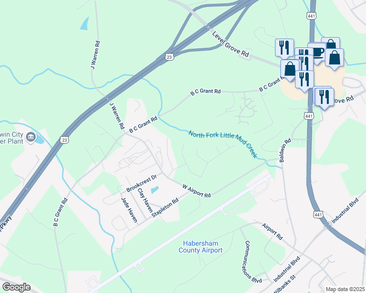 map of restaurants, bars, coffee shops, grocery stores, and more near 554 Creek Road in Cornelia