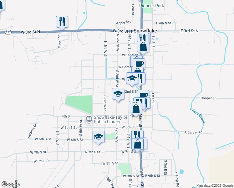 map of restaurants, bars, coffee shops, grocery stores, and more near 220 North 2nd Street West in Snowflake