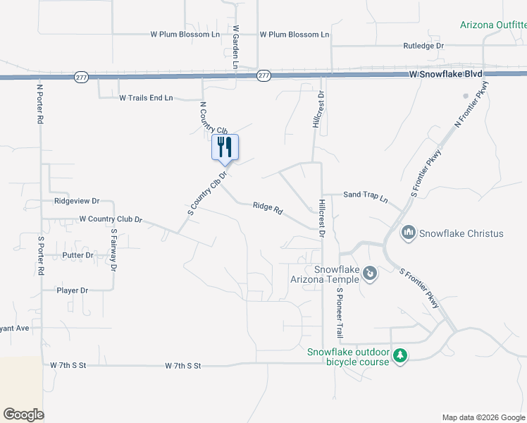 map of restaurants, bars, coffee shops, grocery stores, and more near 2295 Ridge Road in Snowflake
