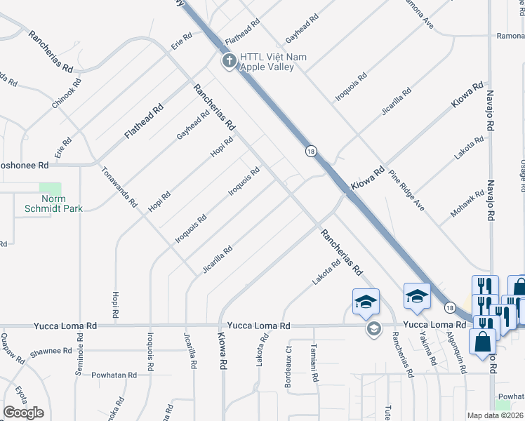 map of restaurants, bars, coffee shops, grocery stores, and more near 14010 Jicarilla Road in Apple Valley