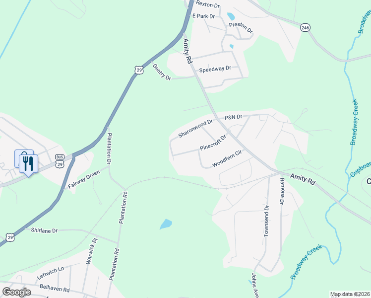 map of restaurants, bars, coffee shops, grocery stores, and more near 1010 Pinecroft Drive in Anderson