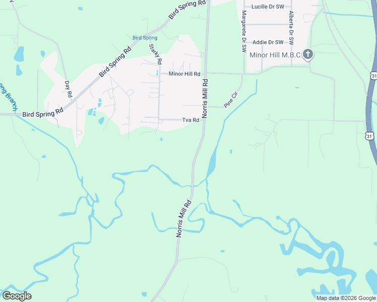 map of restaurants, bars, coffee shops, grocery stores, and more near 4989 Norris Mill Road in Hartselle