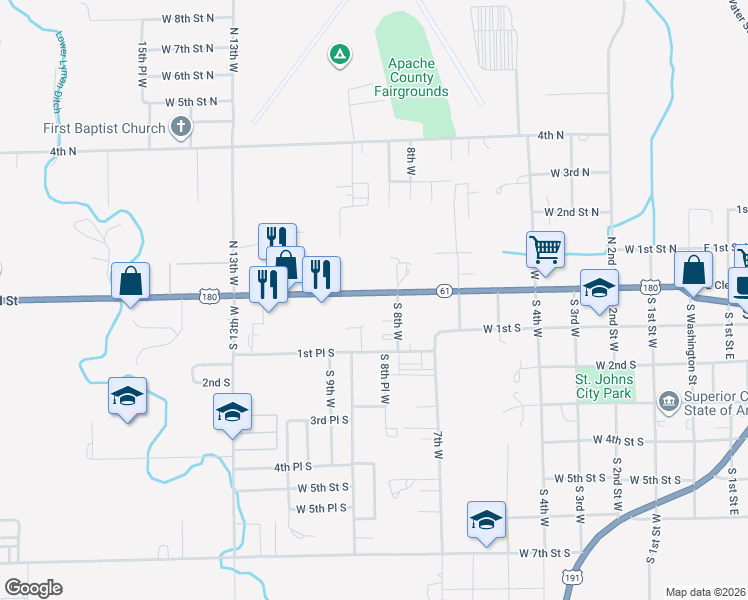 map of restaurants, bars, coffee shops, grocery stores, and more near in Saint Johns