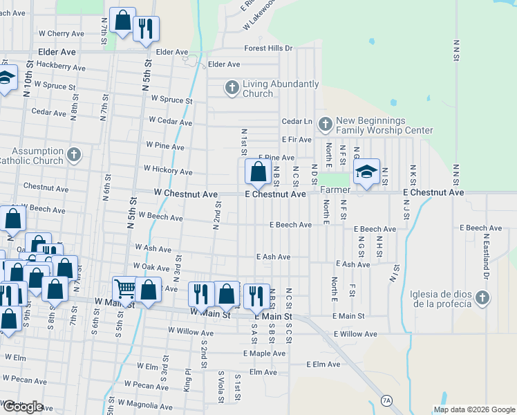 map of restaurants, bars, coffee shops, grocery stores, and more near 408 North A Street in Duncan
