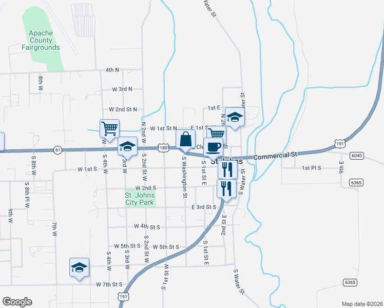 map of restaurants, bars, coffee shops, grocery stores, and more near 43 Commercial Street in St. Johns