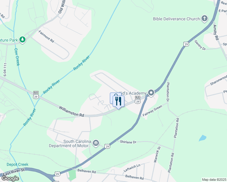 map of restaurants, bars, coffee shops, grocery stores, and more near 336 Cedar Ridge in Anderson