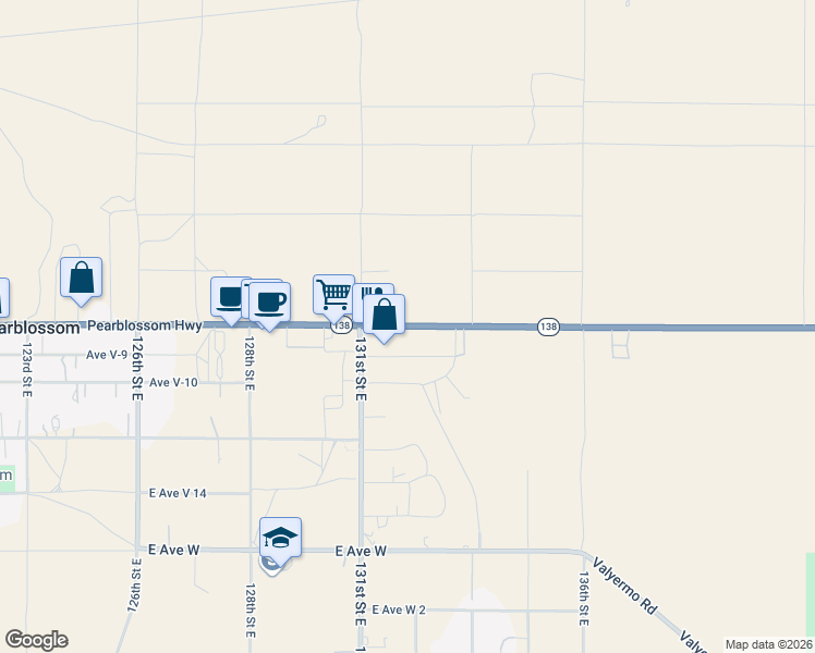 map of restaurants, bars, coffee shops, grocery stores, and more near 13122 Pearblossom Highway in Pearblossom