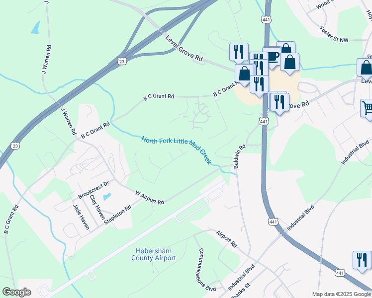 map of restaurants, bars, coffee shops, grocery stores, and more near 321 Magnolia Villas Drive in Cornelia