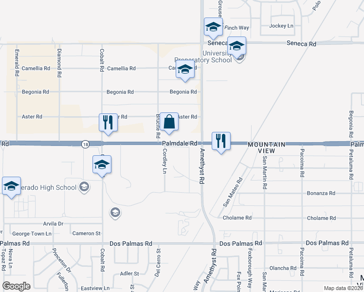map of restaurants, bars, coffee shops, grocery stores, and more near 13575 Palmdale Road in Victorville