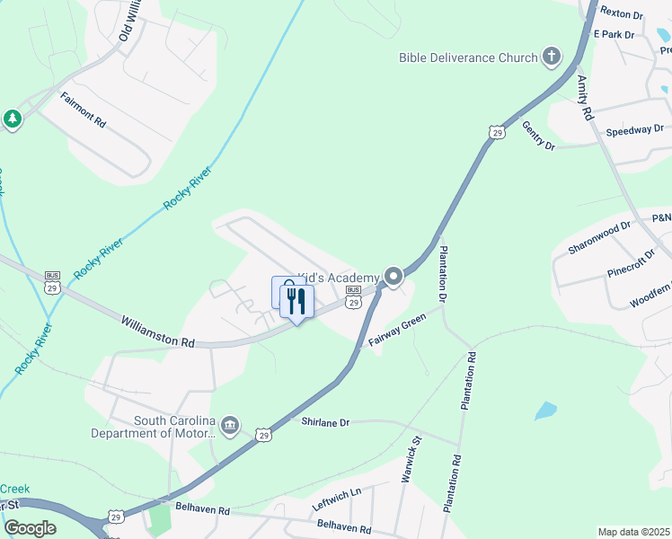 map of restaurants, bars, coffee shops, grocery stores, and more near 103 Cedar Ridge in Anderson