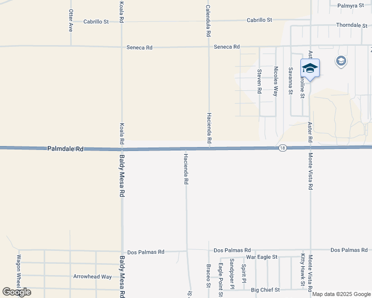 map of restaurants, bars, coffee shops, grocery stores, and more near Hacienda Road in Victorville