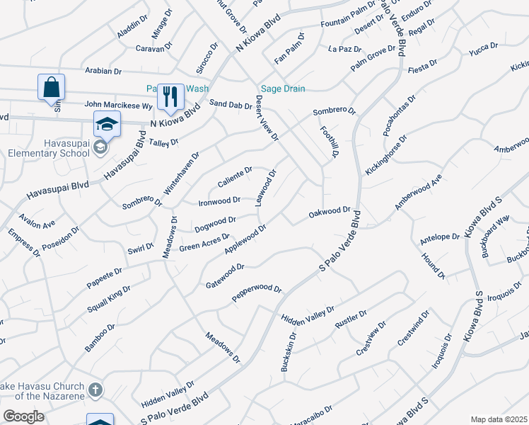 map of restaurants, bars, coffee shops, grocery stores, and more near 3108 Leawood Dr in Lake Havasu City