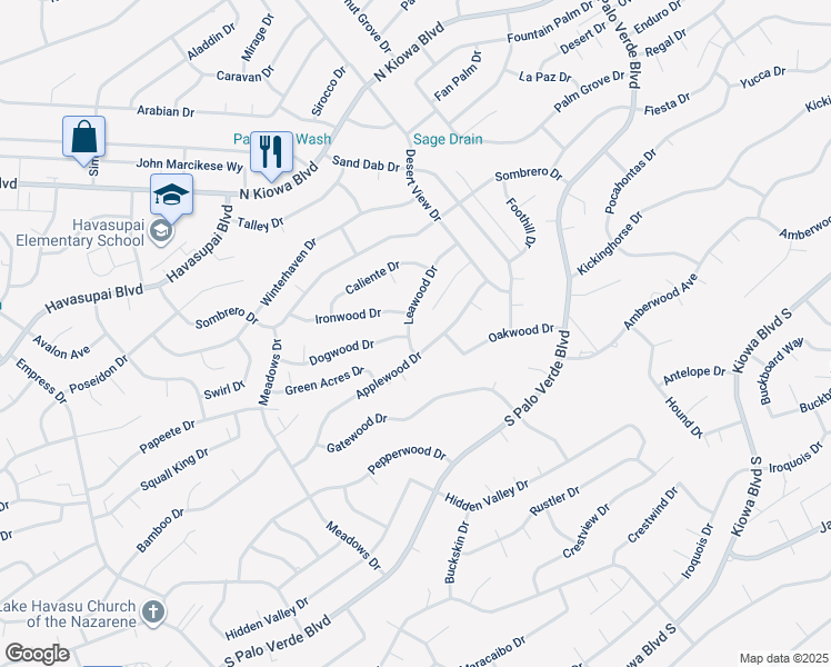map of restaurants, bars, coffee shops, grocery stores, and more near 3108 Leawood Drive in Lake Havasu City
