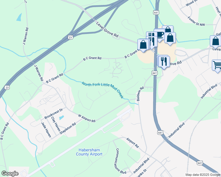 map of restaurants, bars, coffee shops, grocery stores, and more near 325 Magnolia Villas Drive in Cornelia