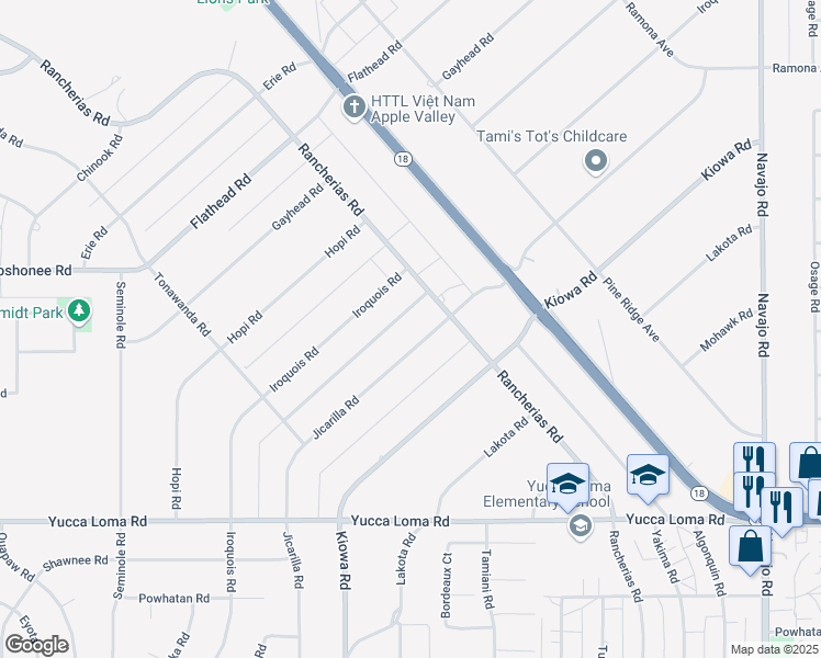 map of restaurants, bars, coffee shops, grocery stores, and more near 14018 Jicarilla Road in Apple Valley