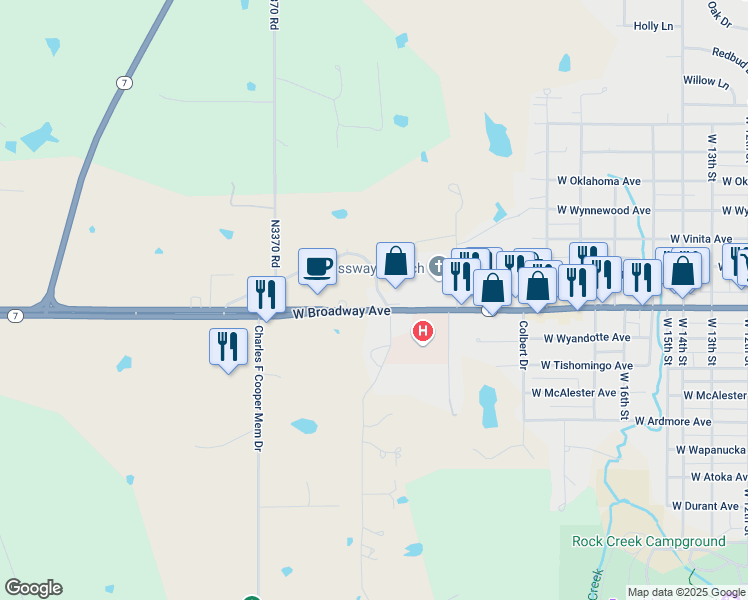 map of restaurants, bars, coffee shops, grocery stores, and more near Westgate Drive in Sulphur