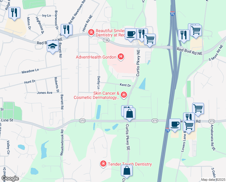 map of restaurants, bars, coffee shops, grocery stores, and more near 151 York Place in Calhoun