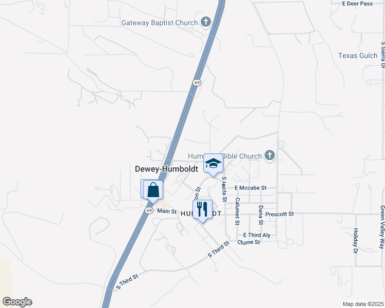 map of restaurants, bars, coffee shops, grocery stores, and more near 12835 Kloss Avenue in Dewey-Humboldt