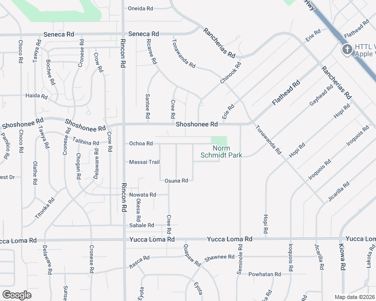 map of restaurants, bars, coffee shops, grocery stores, and more near 14031 Winnemucca Road in Apple Valley