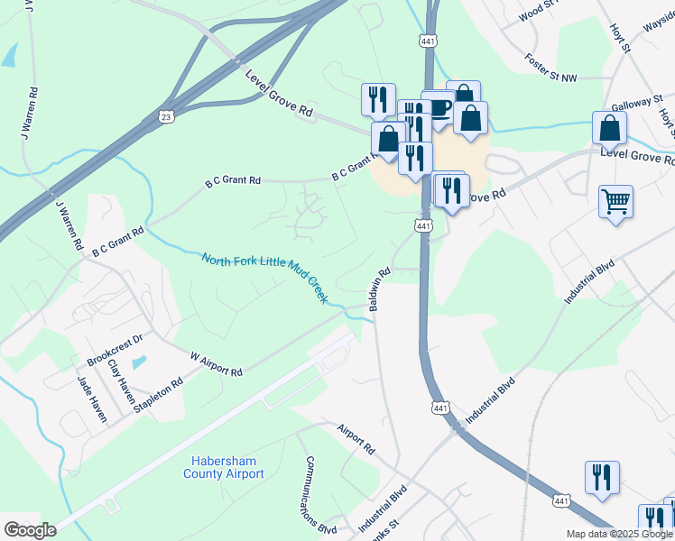 map of restaurants, bars, coffee shops, grocery stores, and more near 120 Crown Point Drive in Cornelia