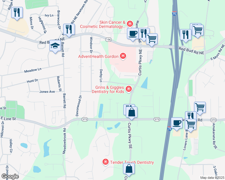 map of restaurants, bars, coffee shops, grocery stores, and more near 151 York Place in Calhoun
