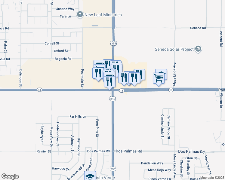 map of restaurants, bars, coffee shops, grocery stores, and more near Palmdale Road in Victorville