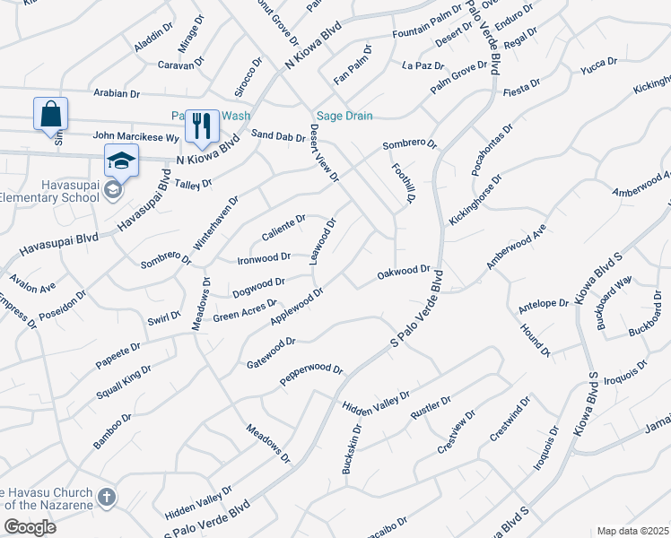 map of restaurants, bars, coffee shops, grocery stores, and more near 3125 Applewood Drive in Lake Havasu City