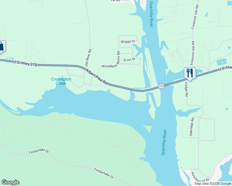 map of restaurants, bars, coffee shops, grocery stores, and more near 5201 Albert Pike Road in Hot Springs