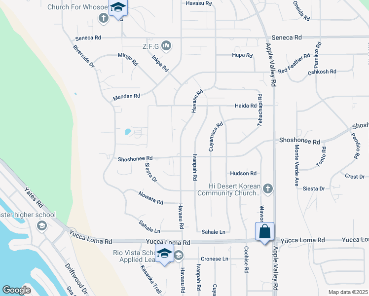 map of restaurants, bars, coffee shops, grocery stores, and more near 14063 Havasu Road in Apple Valley