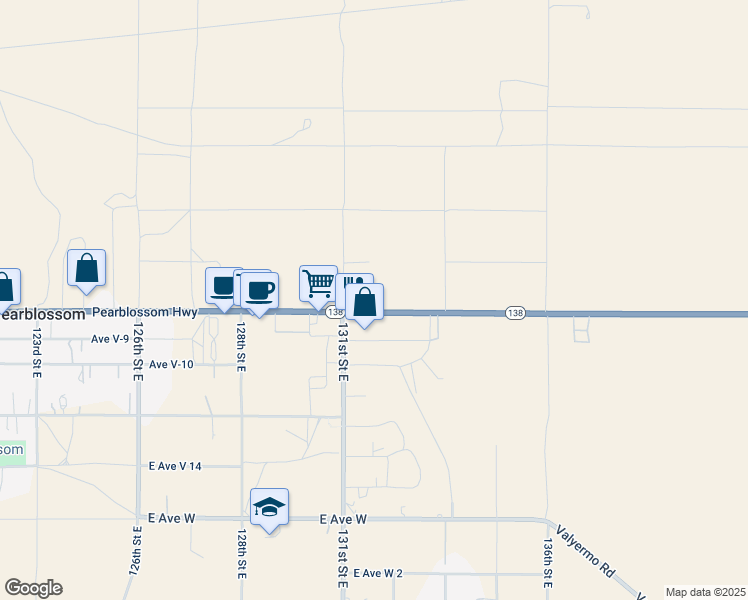 map of restaurants, bars, coffee shops, grocery stores, and more near 13135 Pearblossom Highway in Pearblossom