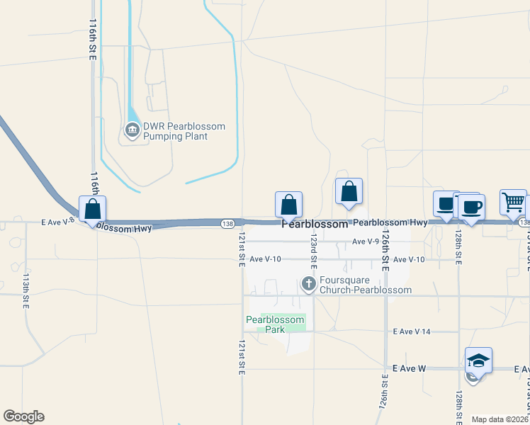 map of restaurants, bars, coffee shops, grocery stores, and more near Pearblossom Highway in Pearblossom