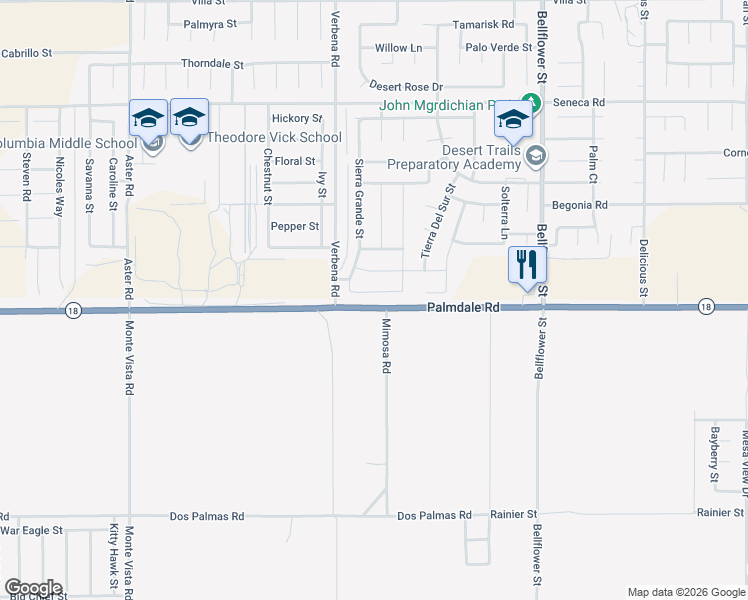 map of restaurants, bars, coffee shops, grocery stores, and more near 10979 Wilson Avenue in Adelanto