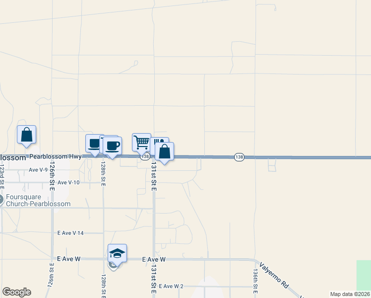 map of restaurants, bars, coffee shops, grocery stores, and more near 13120 Pearblossom Highway in Pearblossom