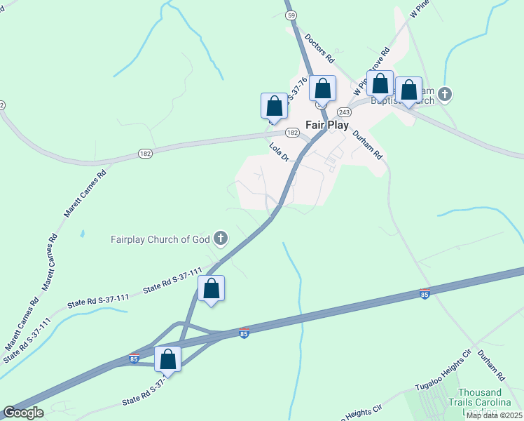 map of restaurants, bars, coffee shops, grocery stores, and more near 407 West Fairplay Boulevard in Fair Play